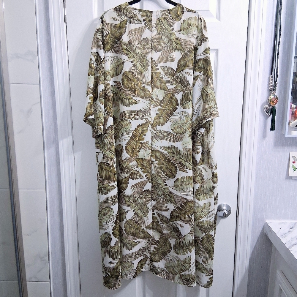 Kimono Duster Tropical Print Botanical Palm Leaves Long Length Gypsy Moondust - Picture 12 of 17